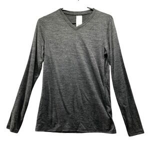 Decathlon Techwool 155 V-Neck Top Mens S Dark Grey Wool Blend Hiking Shirt